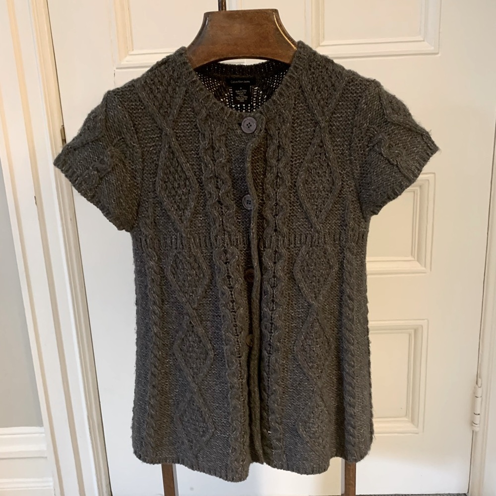 Calvin Klein Jeans, Gray Cable Knit, Button-front, Sweater Vest - Size S